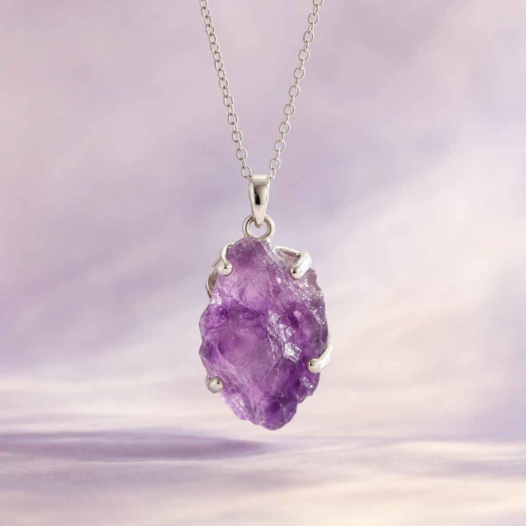 Raw Amethyst Pendant Necklace (Sterling Silver)