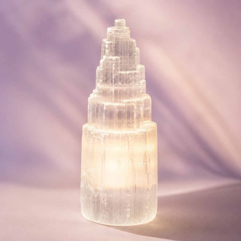 Selenite Crystal Tower Lamp